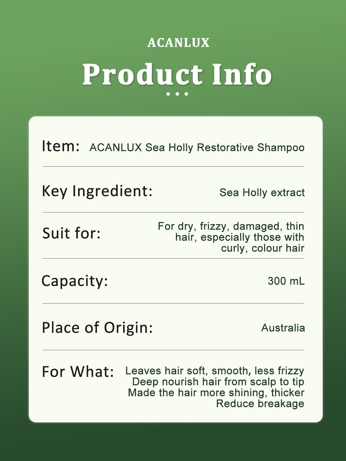 ACANLUX AHL-002 restore natural shampoo sea holly dry hair
